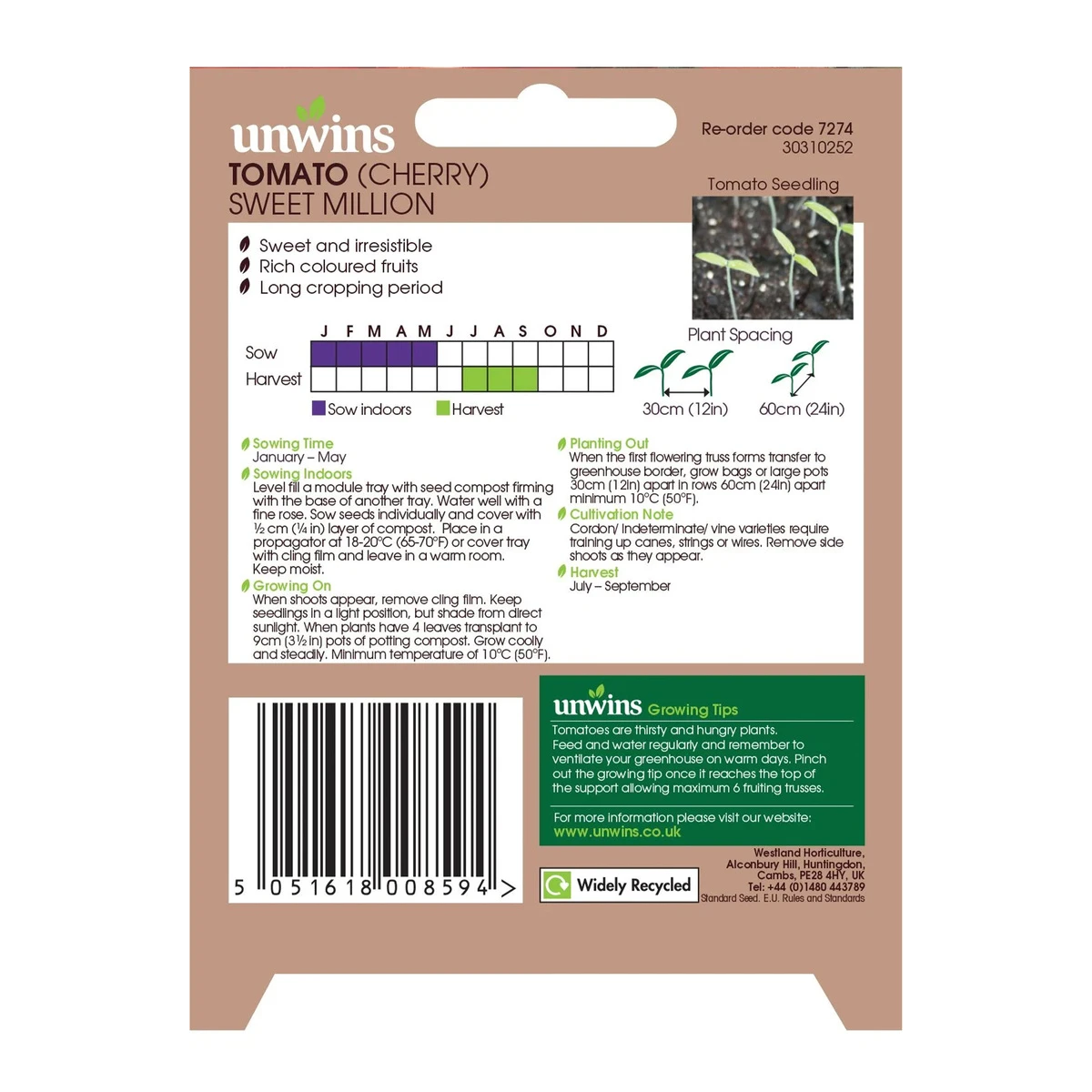 Unwins Unwin Seed Tomato (Cherry) Sweet Million 2 Unwins Unwin Seed Tomato (Cherry) Sweet Million - Billede 2