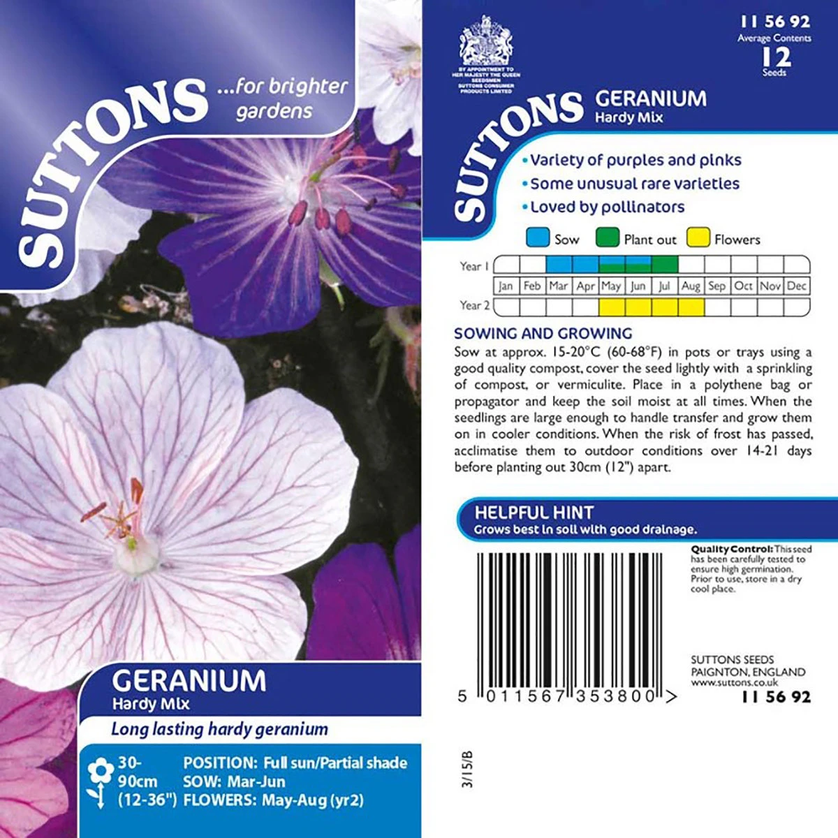 Suttons Seeds Suttons Seed Geranium Hardy Mix 1 Suttons Seeds Suttons Seed Geranium Hardy Mix