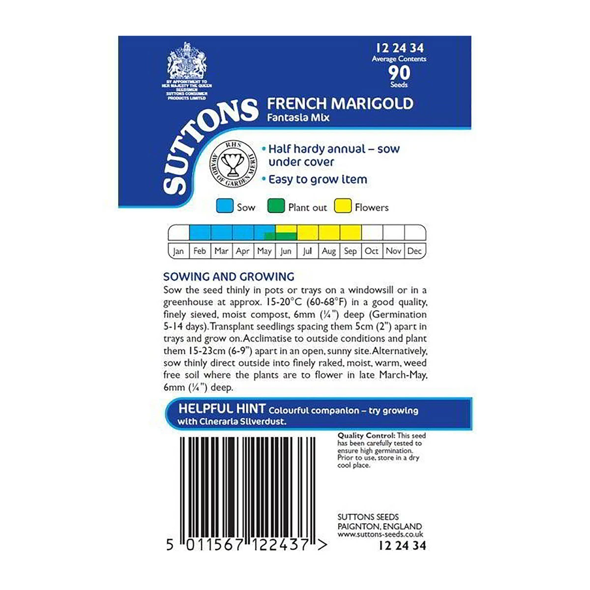 Suttons Seeds Suttons Seed French Marigold Fantasia Mix 1 Suttons Seeds Suttons Seed French Marigold Fantasia Mix