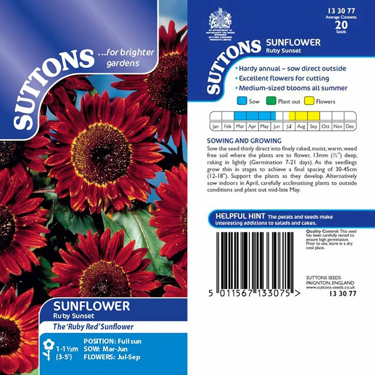 Suttons Seeds Suttons Seed Sunflower Ruby Sunset 3 Suttons Seeds Suttons Seed Sunflower Ruby Sunset - Billede 3