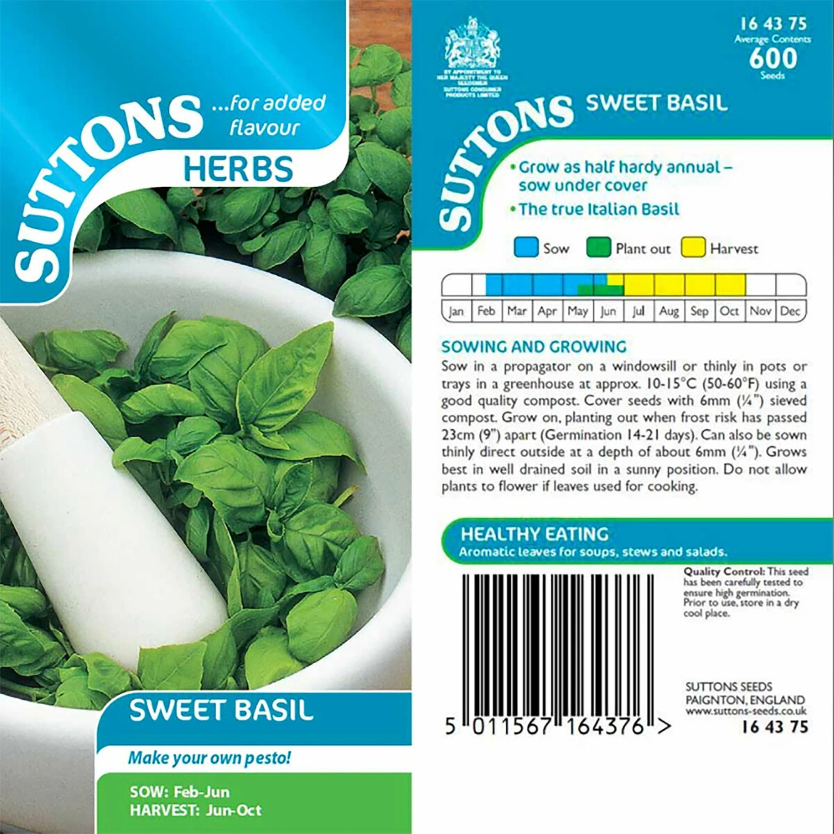 Suttons Seeds Suttons Seed Herb Seed - Basil Sweet 1 Suttons Seeds Suttons Seed Herb Seed - Basil Sweet