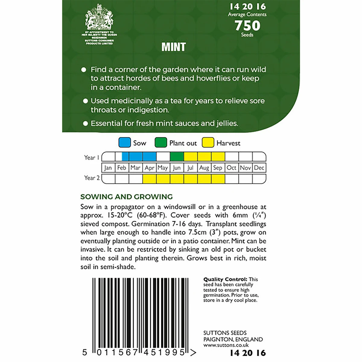 Suttons Seeds Suttons Seed Mint 2 Suttons Seeds Suttons Seed Mint - Billede 2
