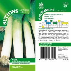 Suttons Seeds Suttons Seed Leek Blue Green Autumn Neptune