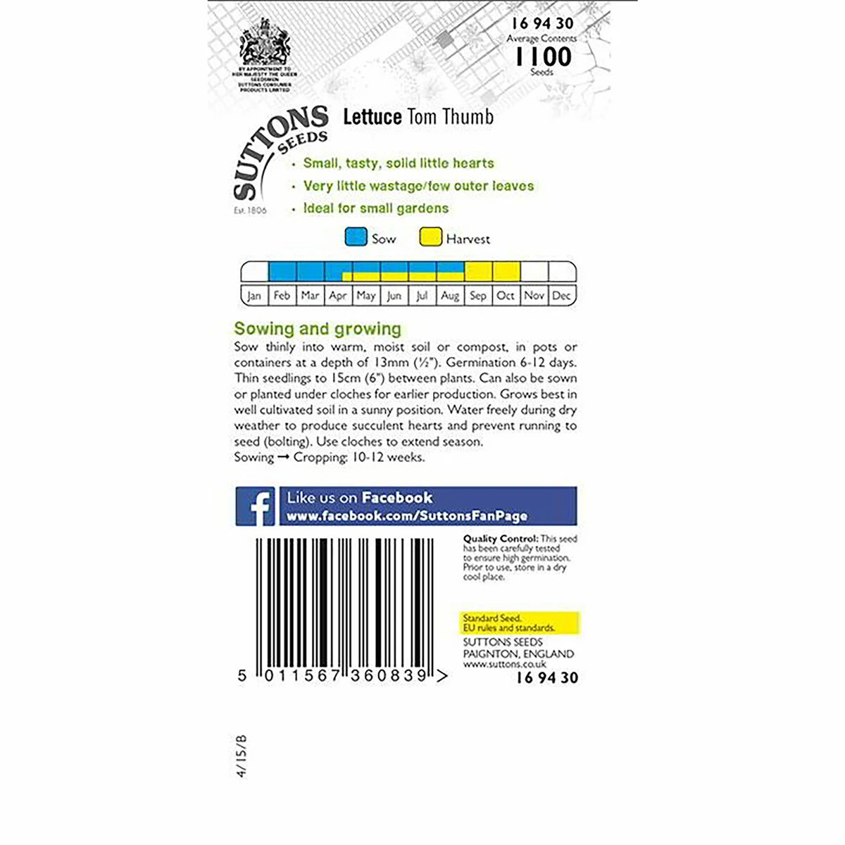 Suttons Seeds Suttons Seed Lettuce Tom Thumb 2 Suttons Seeds Suttons Seed Lettuce Tom Thumb - Billede 2