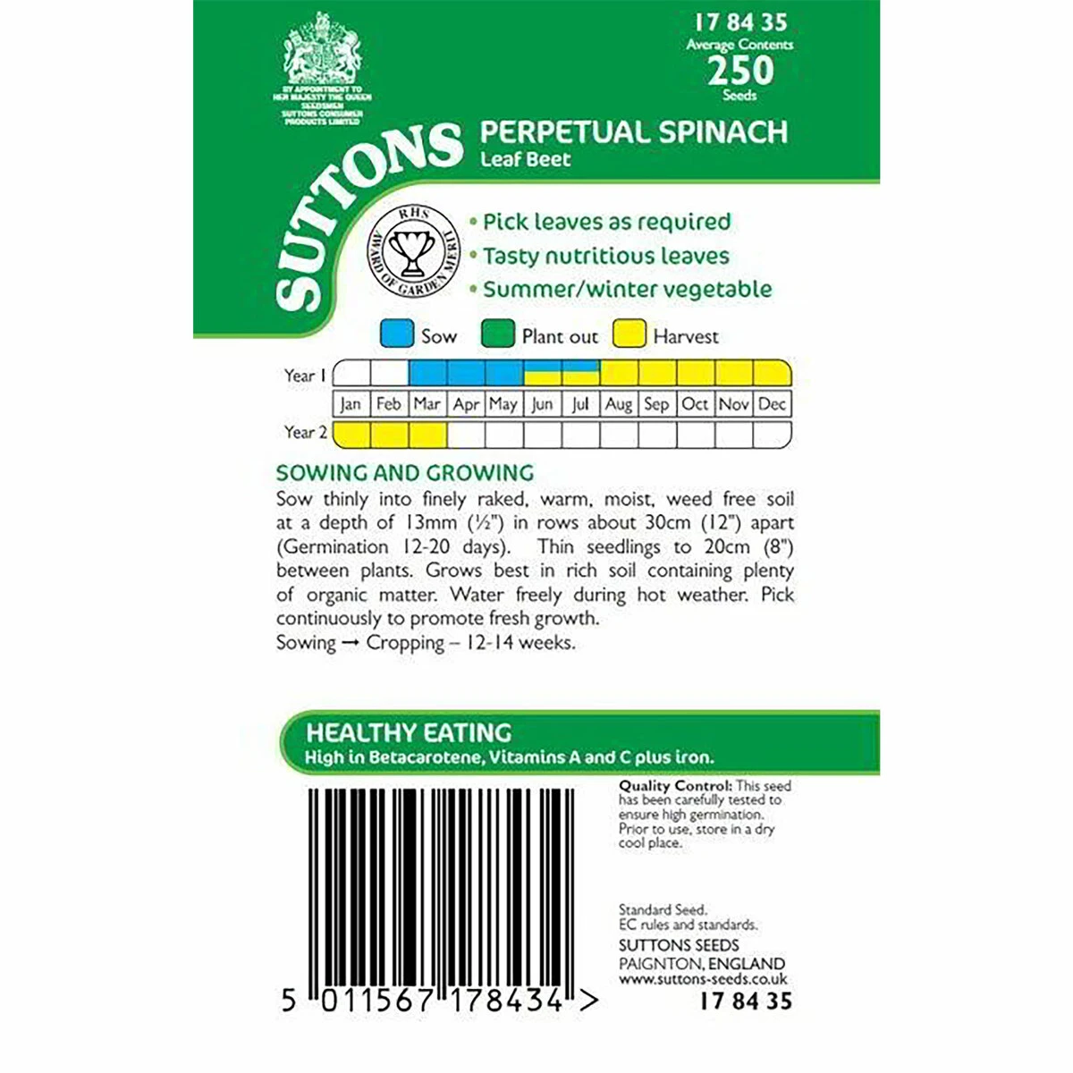 Suttons Seeds Suttons Seed Leaf Beet Plants - Perpetual Spinach 2 Suttons Seeds Suttons Seed Leaf Beet Plants - Perpetual Spinach - Billede 2