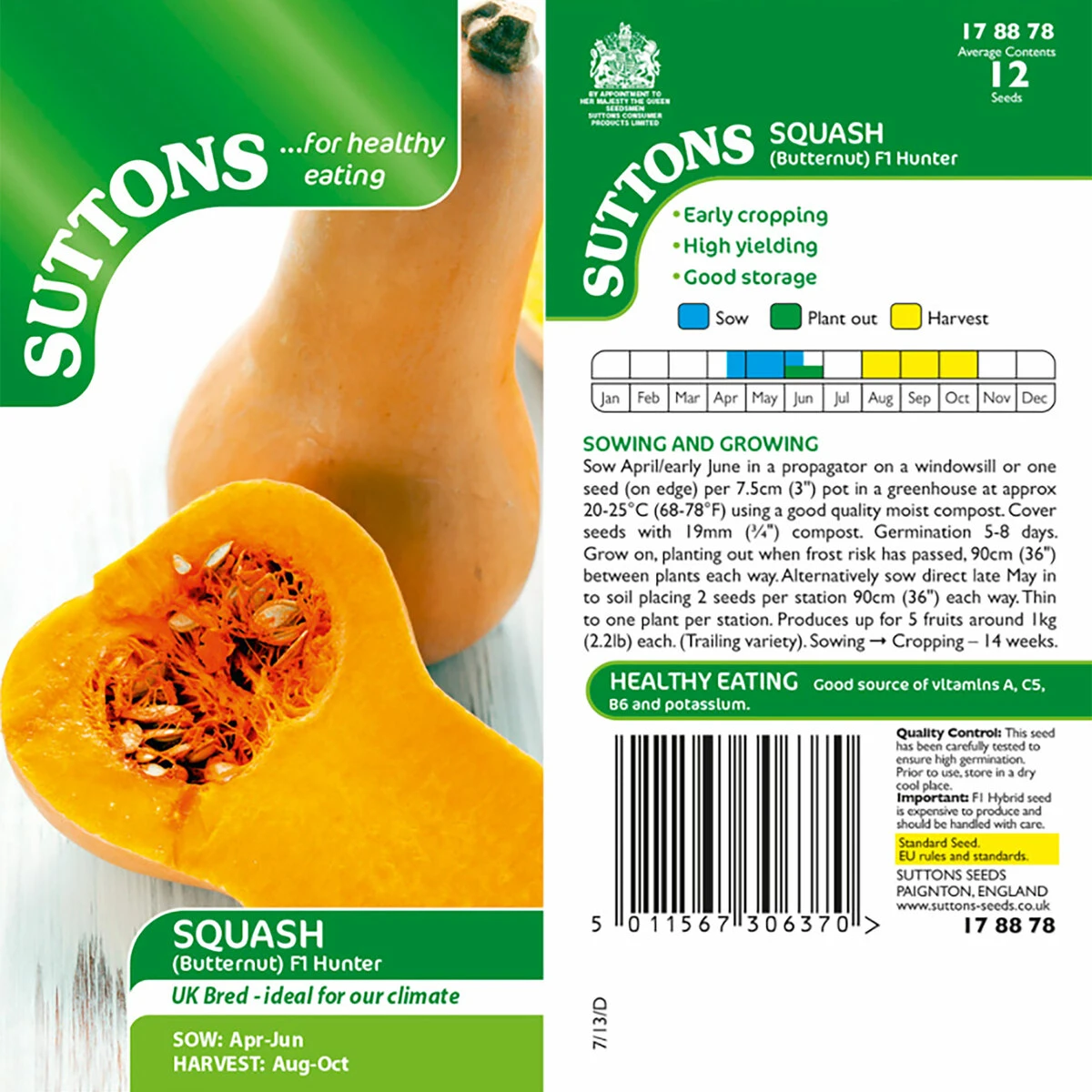 Suttons Seeds Squash Seeds - F1 Hunter 1 Suttons Seeds Squash Seeds - F1 Hunter