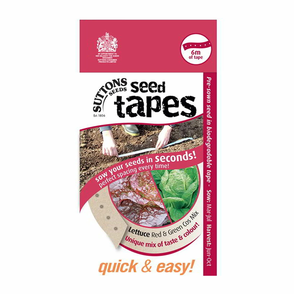 Suttons Seeds Seed Tape Lettuce Mix Red/Green Cos 1 Suttons Seeds Seed Tape Lettuce Mix Red/Green Cos