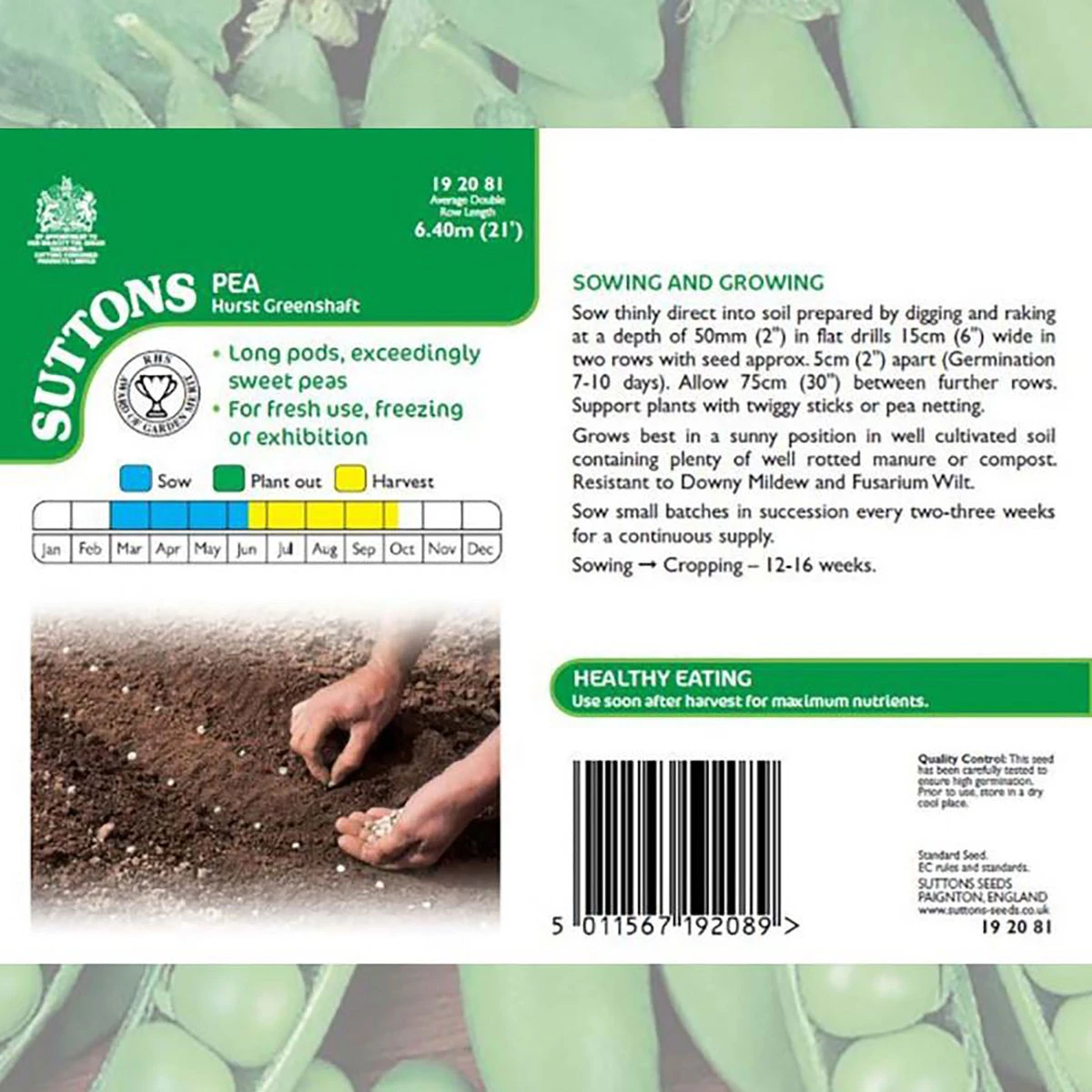 Suttons Seeds Suttons Seed Pea Hurst Greenshaft 1 Suttons Seeds Suttons Seed Pea Hurst Greenshaft