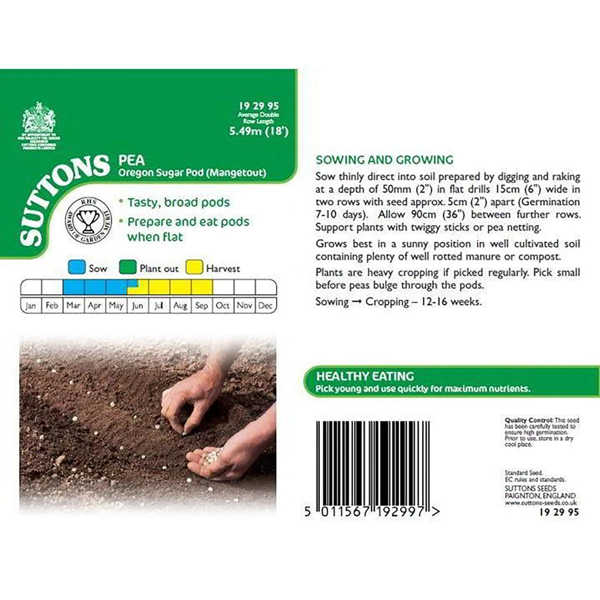 Suttons Seeds Suttons Seed Pea Oregon Sugar Pod (Mange) 2 Suttons Seeds Suttons Seed Pea Oregon Sugar Pod (Mange) - Billede 2