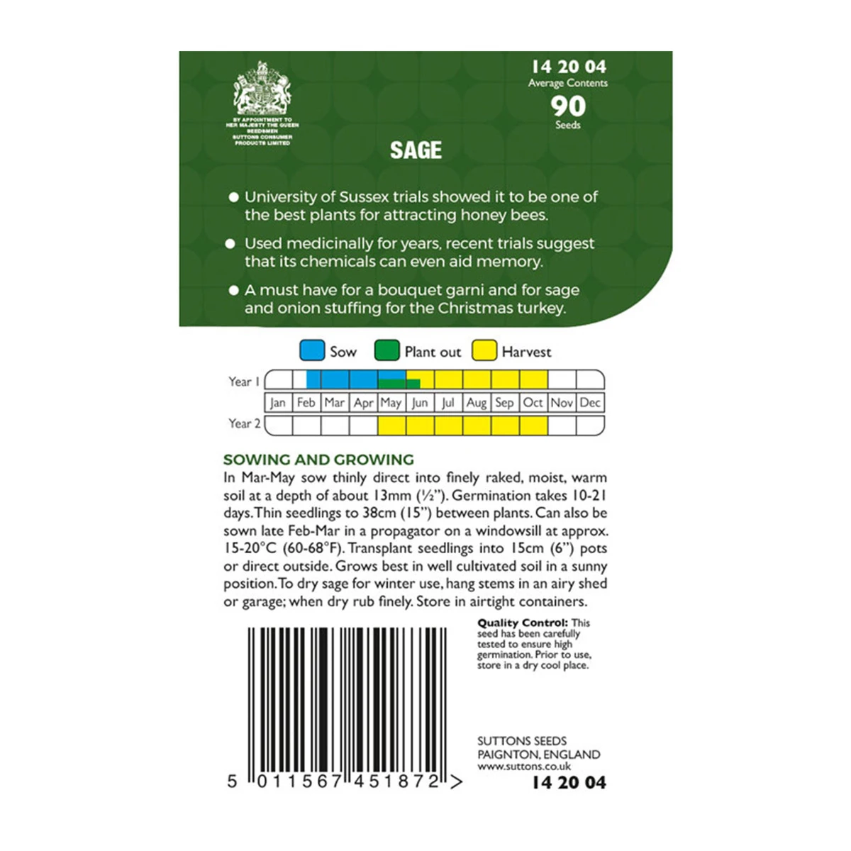 Suttons Seeds Suttons P & P Sage 1 Suttons Seeds Suttons P & P Sage