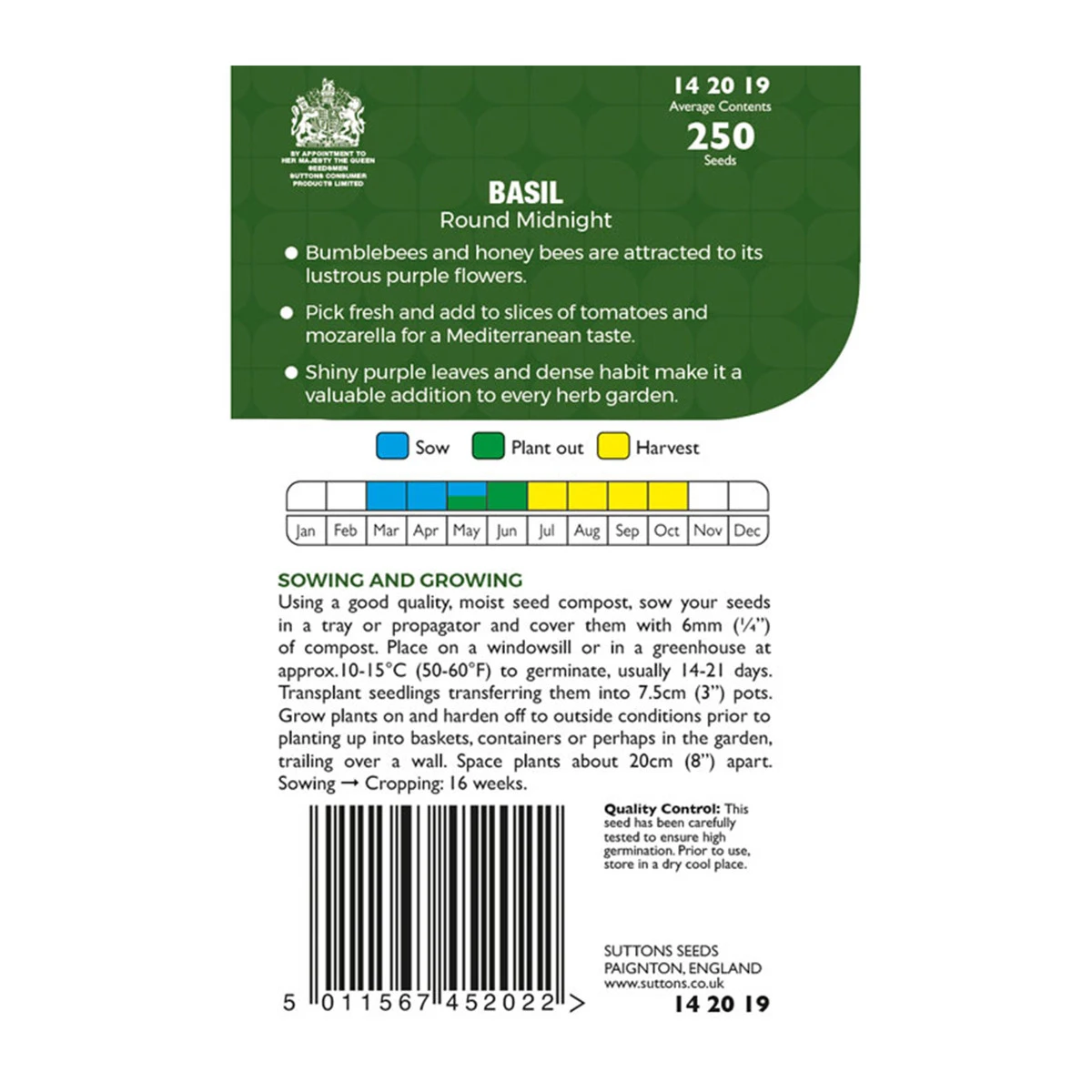 Suttons Seeds Suttons P & P Basil Round Midnight 1 Suttons Seeds Suttons P & P Basil Round Midnight
