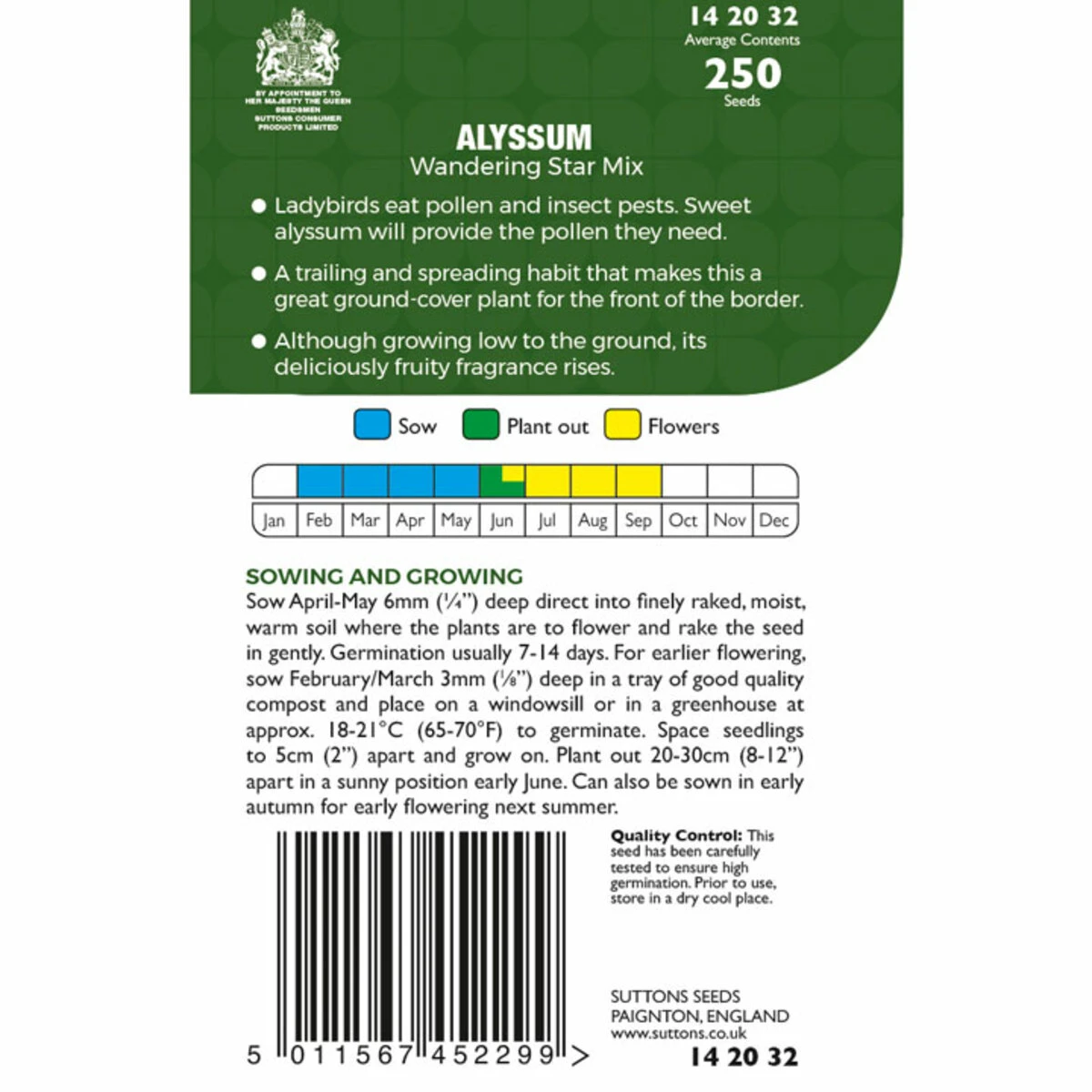 Suttons Seeds Suttons P & P Alyssum Wandering Star 1 Suttons Seeds Suttons P & P Alyssum Wandering Star