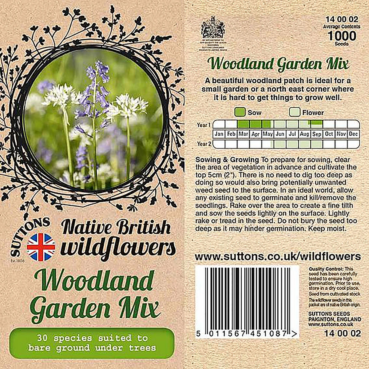 Suttons Seeds Suttons Seed Woodland Garden Mix 1 Suttons Seeds Suttons Seed Woodland Garden Mix