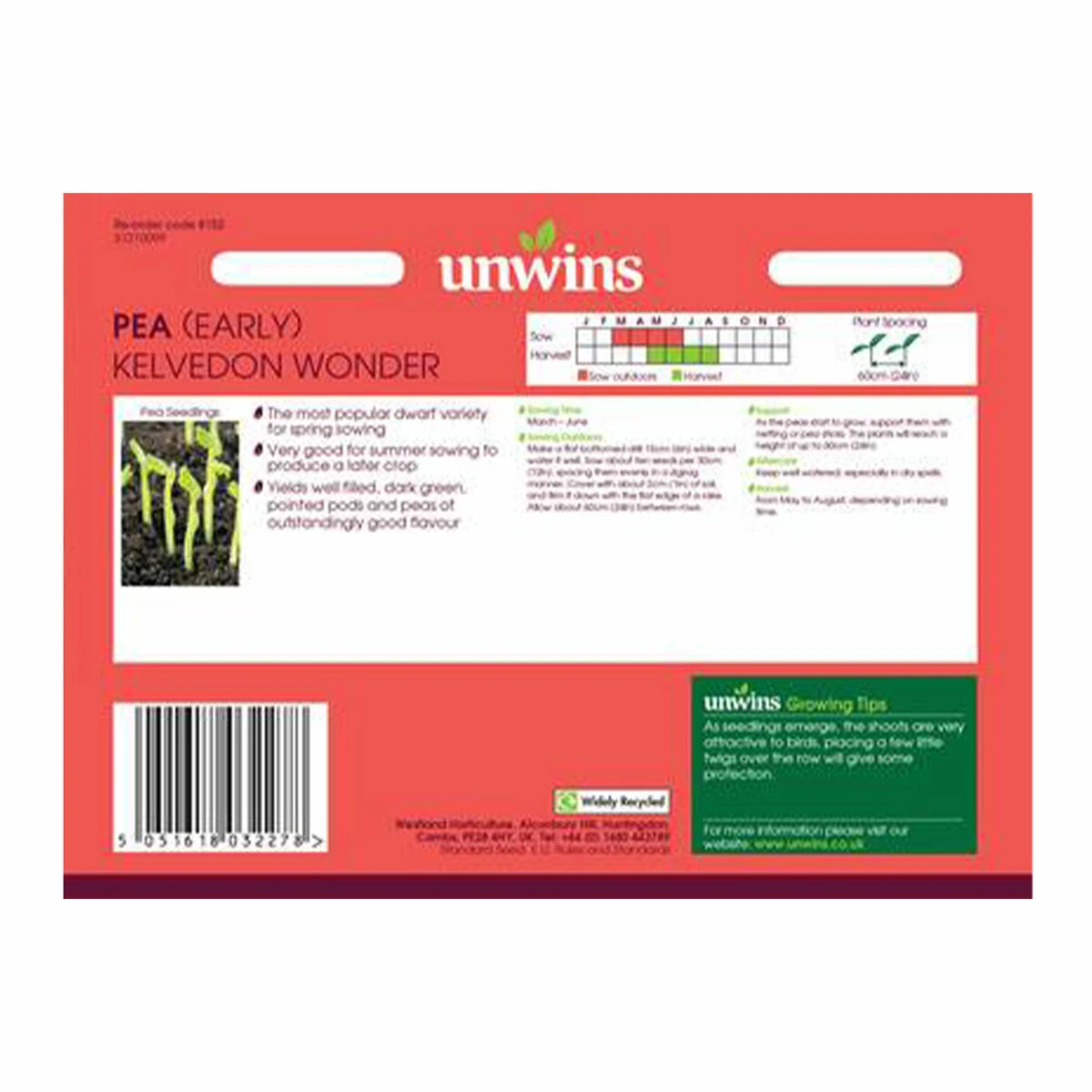 Unwins Seed Pea Early Kelvedon Wonder 2 Unwins Seed Pea Early Kelvedon Wonder - Billede 2