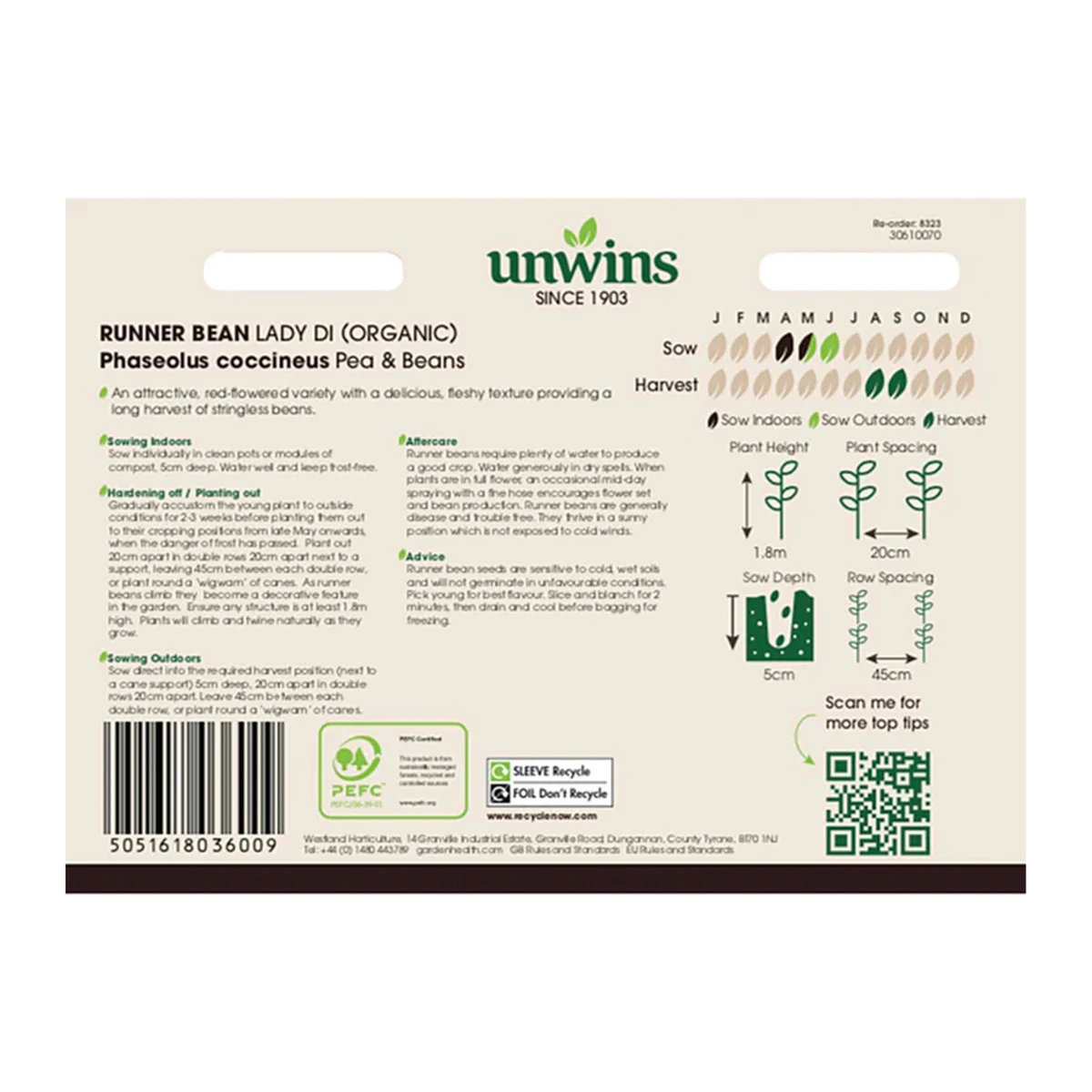 Unwins Runner Bean Lady Di Organic 2 Unwins Runner Bean Lady Di Organic - Billede 2